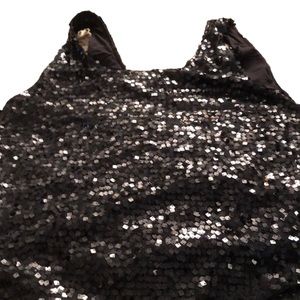 Forever 21 large black sequin tank lined  scoop front & back curved hem NWOT